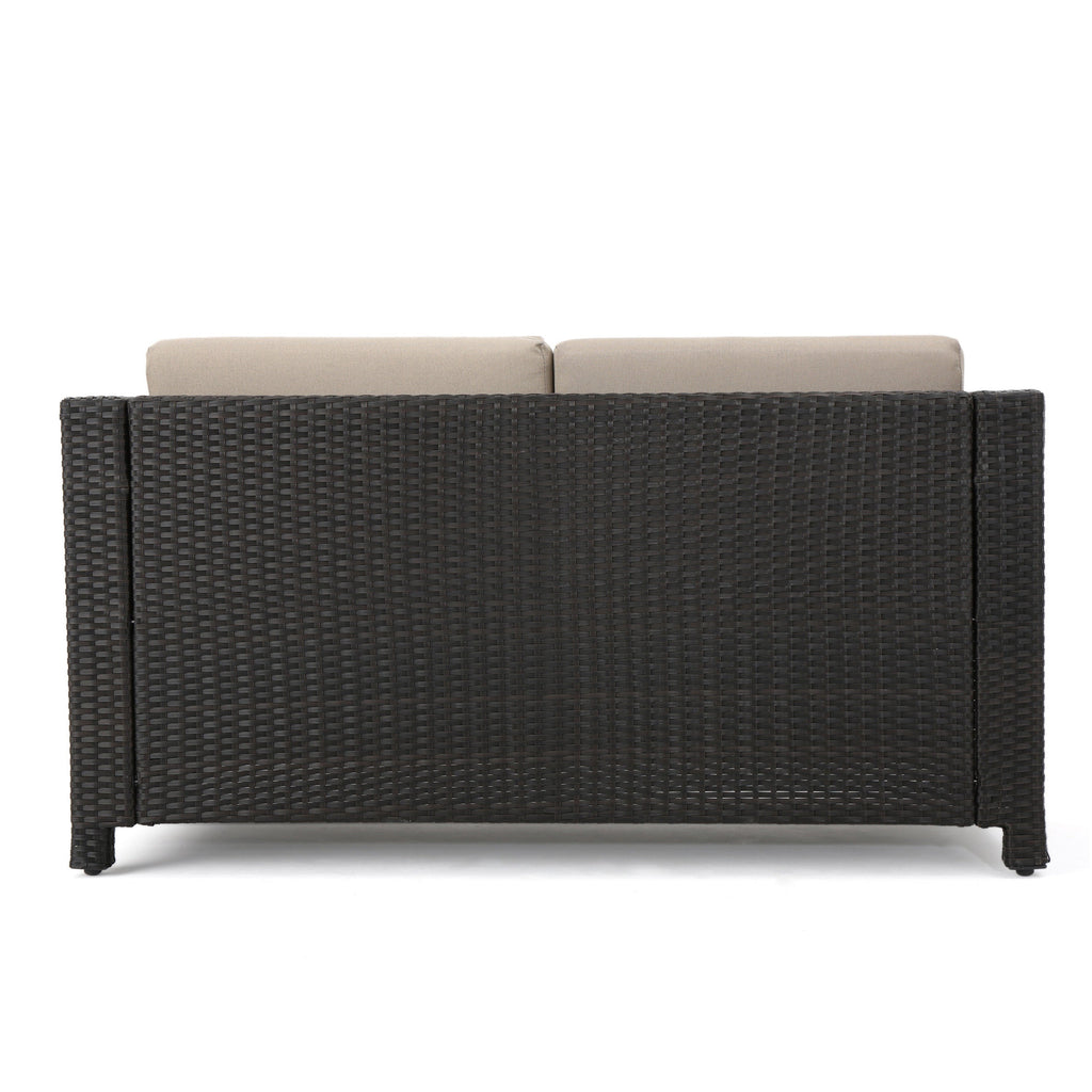 Outdoor Patio Set PE Rattan Dark Brown 4 Piece Loveseat Chairs Coffee Table