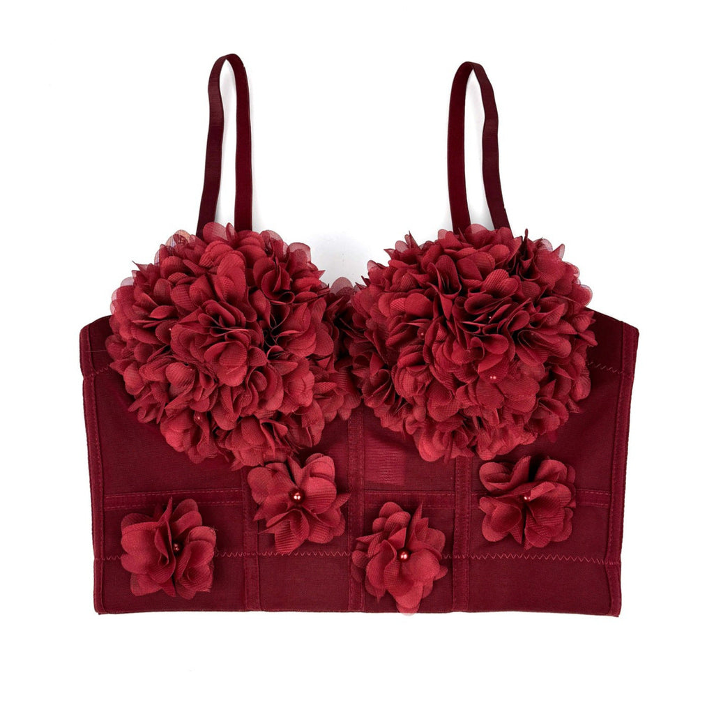French mesh see through fishbone corset with chest cushion three-dimensional flower shaped outerwear beautiful back