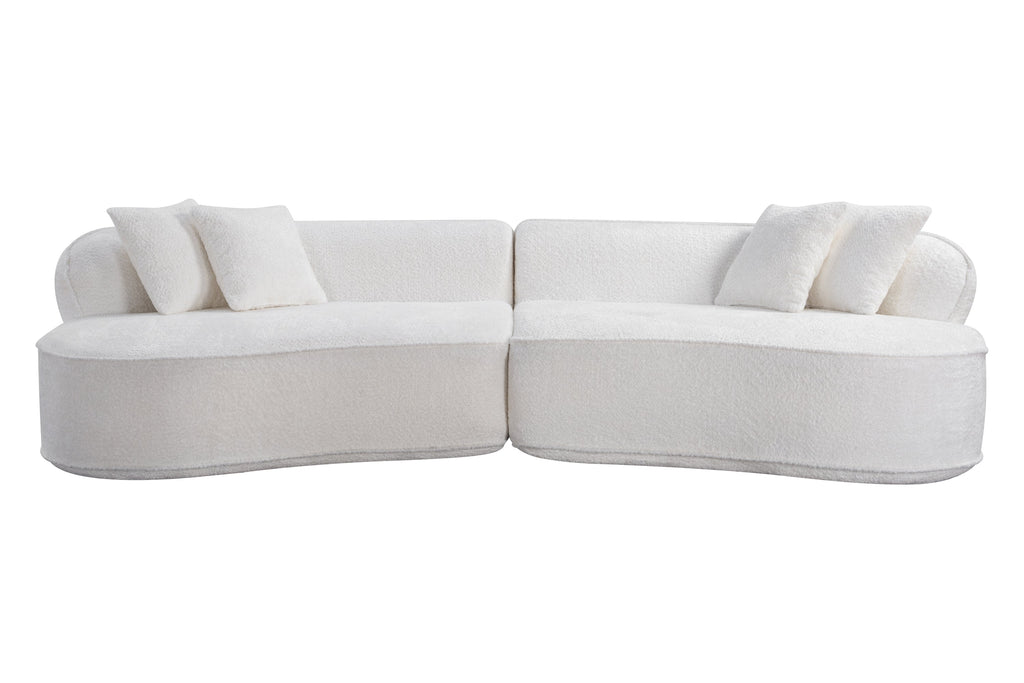 Sofa Curved L-Shape Boucle White 4 Seat 114 In No Assembly