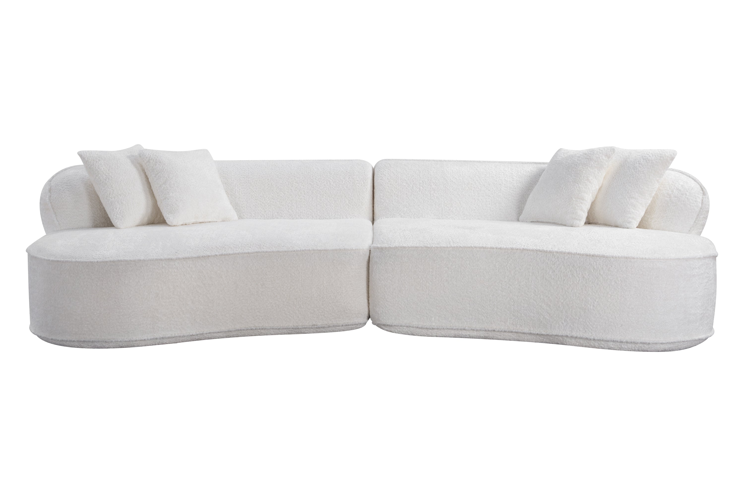 Sofa Curved L-Shape Boucle White 4 Seat 114 In No Assembly