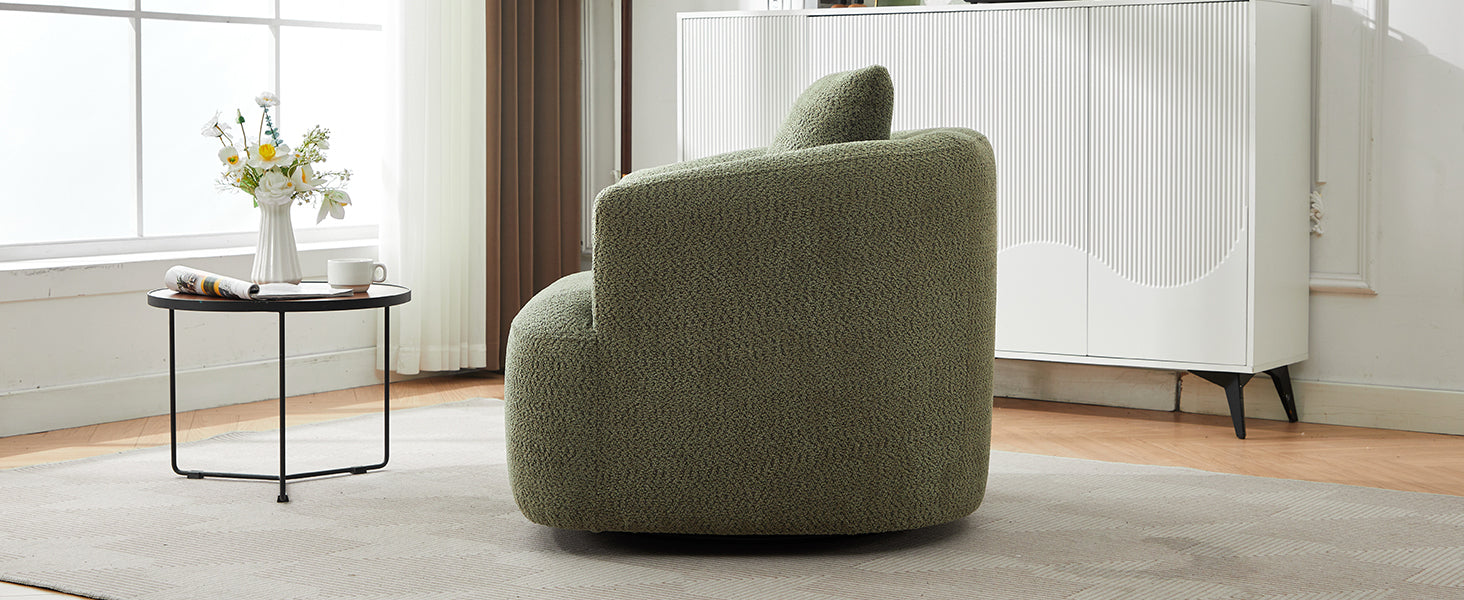 Accent Chair Swivel Barrel Chenille Green 360 Degree Pocket Spring 38 In