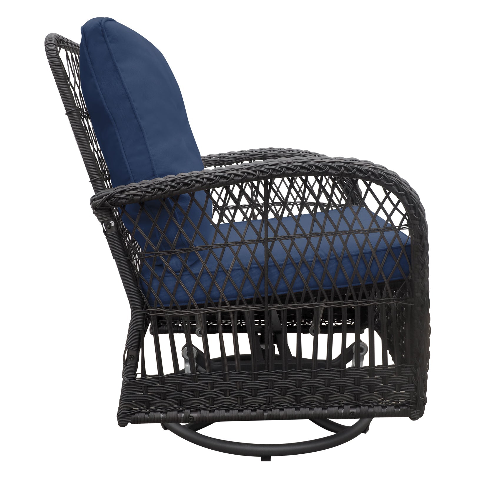 Outdoor Conversation Set Wicker Swivel Rocker Navy Glass Table 3 Piece