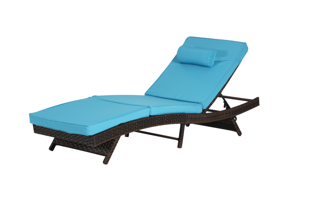 Outdoor Reclining Lounge Chair PE Rattan Light Blue Set of 2