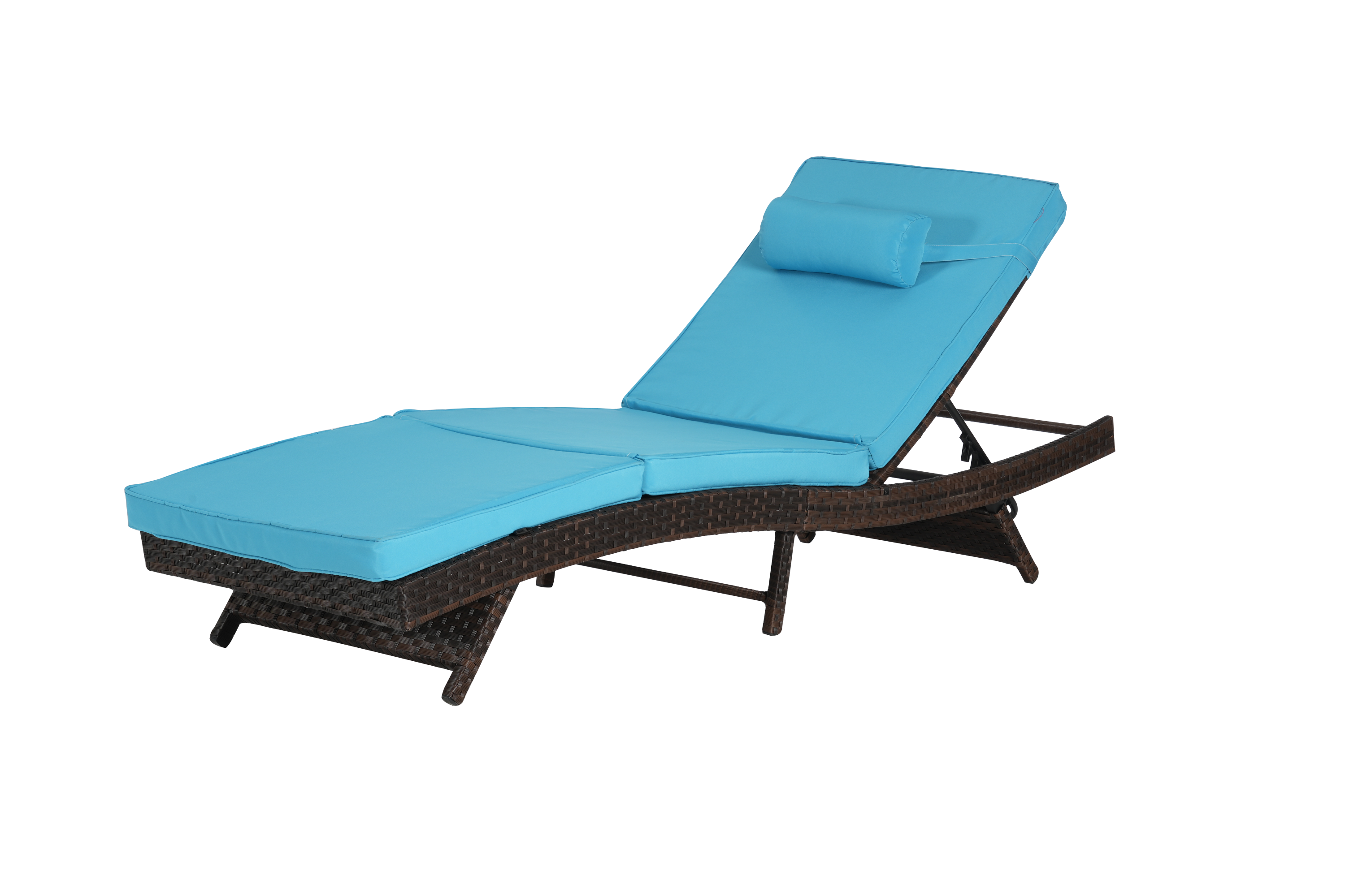 Outdoor Reclining Lounge Chair PE Rattan Light Blue Set of 2