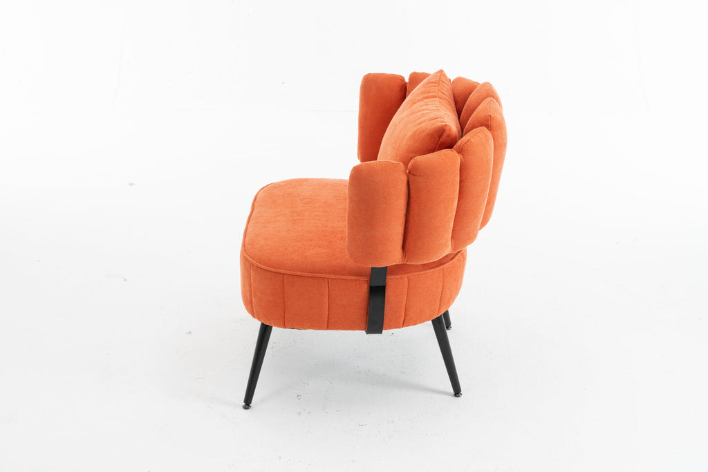 Accent Chair Barrel Armless Chenille Orange Pocket Coil Curved Arms 300 LB