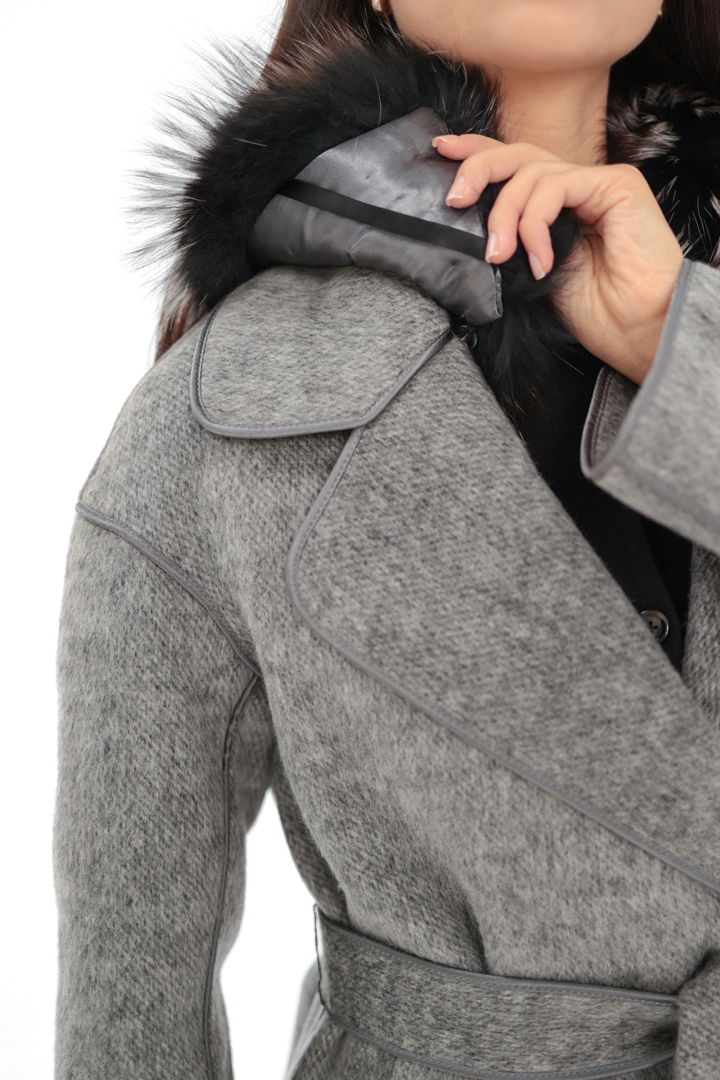 Genuine Silver Fox Virgin Wool Coat