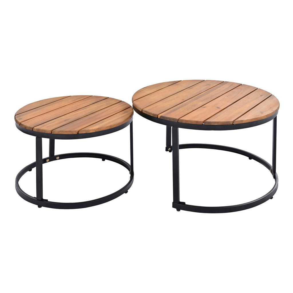 Outdoor Sectional Set Acacia Wood Steel Gray with Nesting Tables