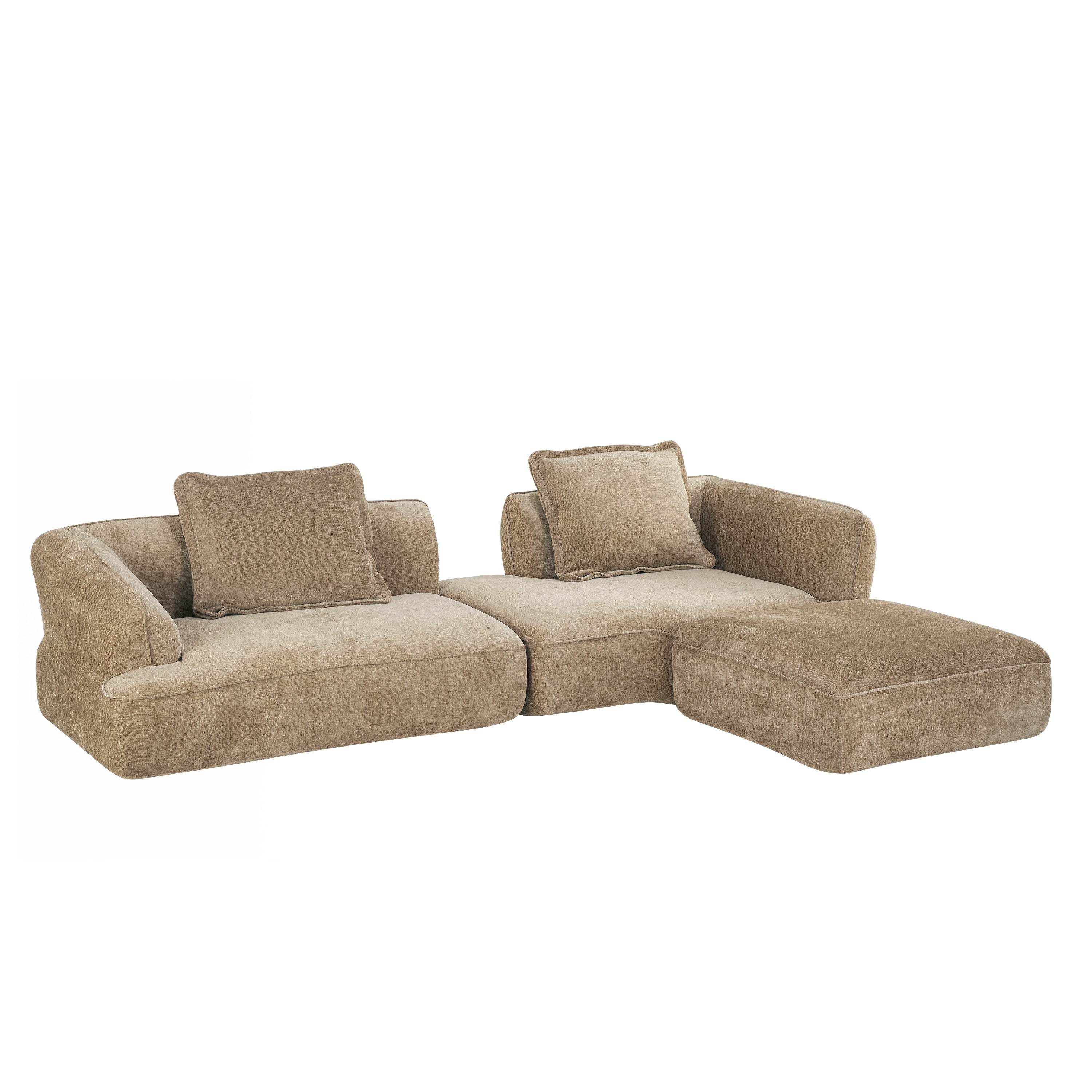 Sectional Sofa L-Shape Deep Seat Polyester Off-White 4 Seat 122 In