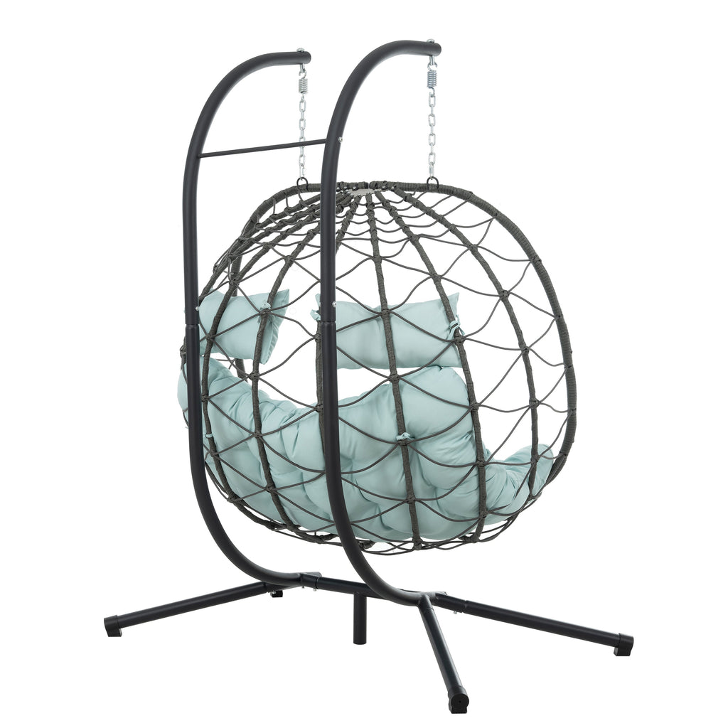 Outdoor Hanging Egg Chair Wicker PE Blue 2-Person 60x36