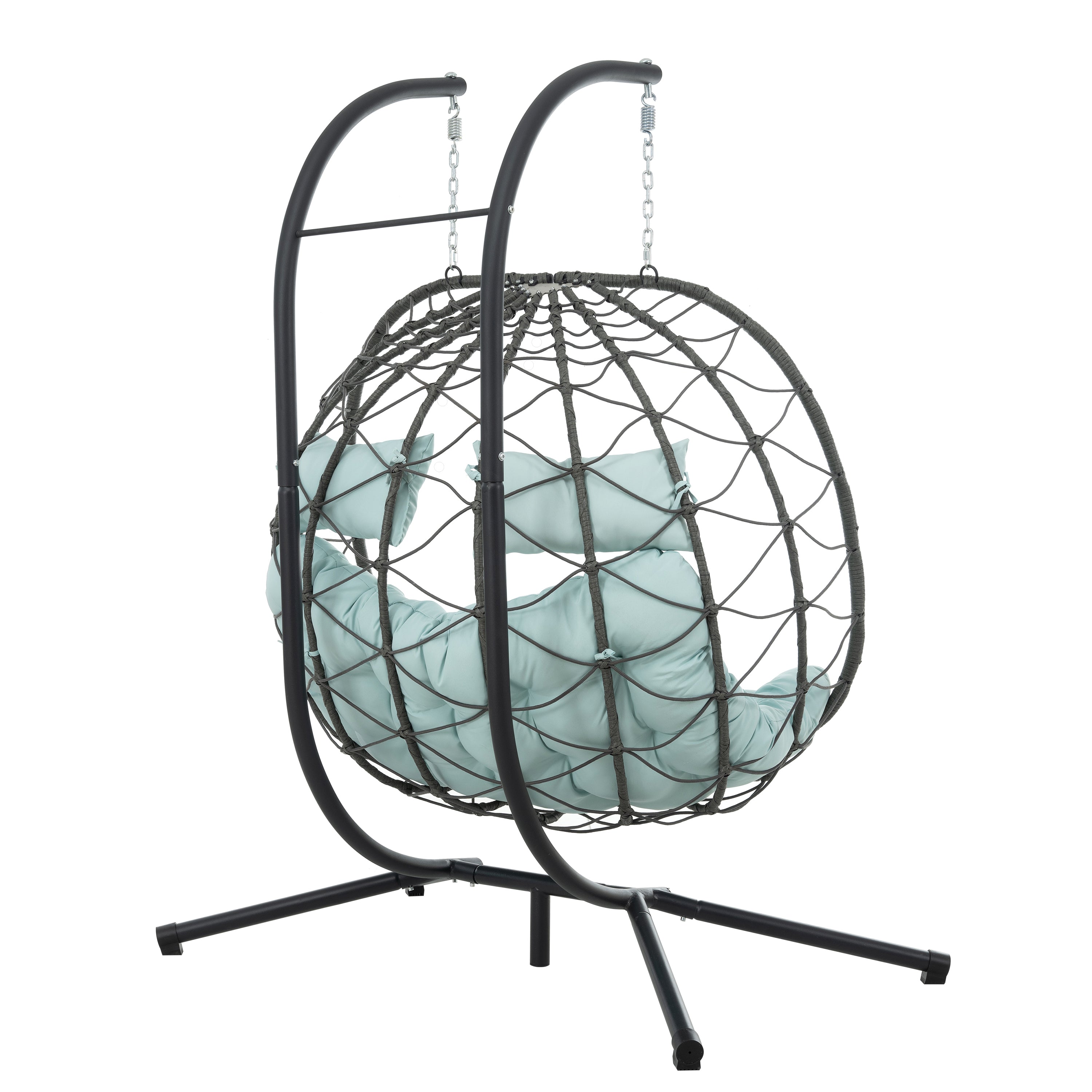 Outdoor Hanging Egg Chair Wicker PE Blue 2-Person 60x36