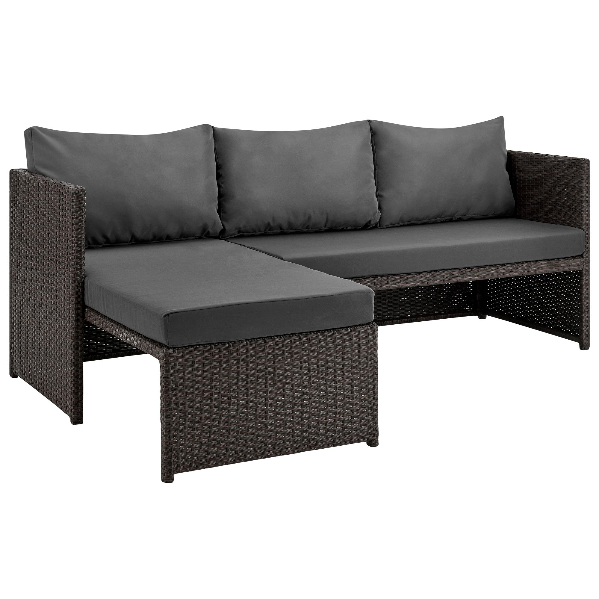 Outdoor Patio Set PVC Rattan Steel Brown Gray 3 Piece with Chaise