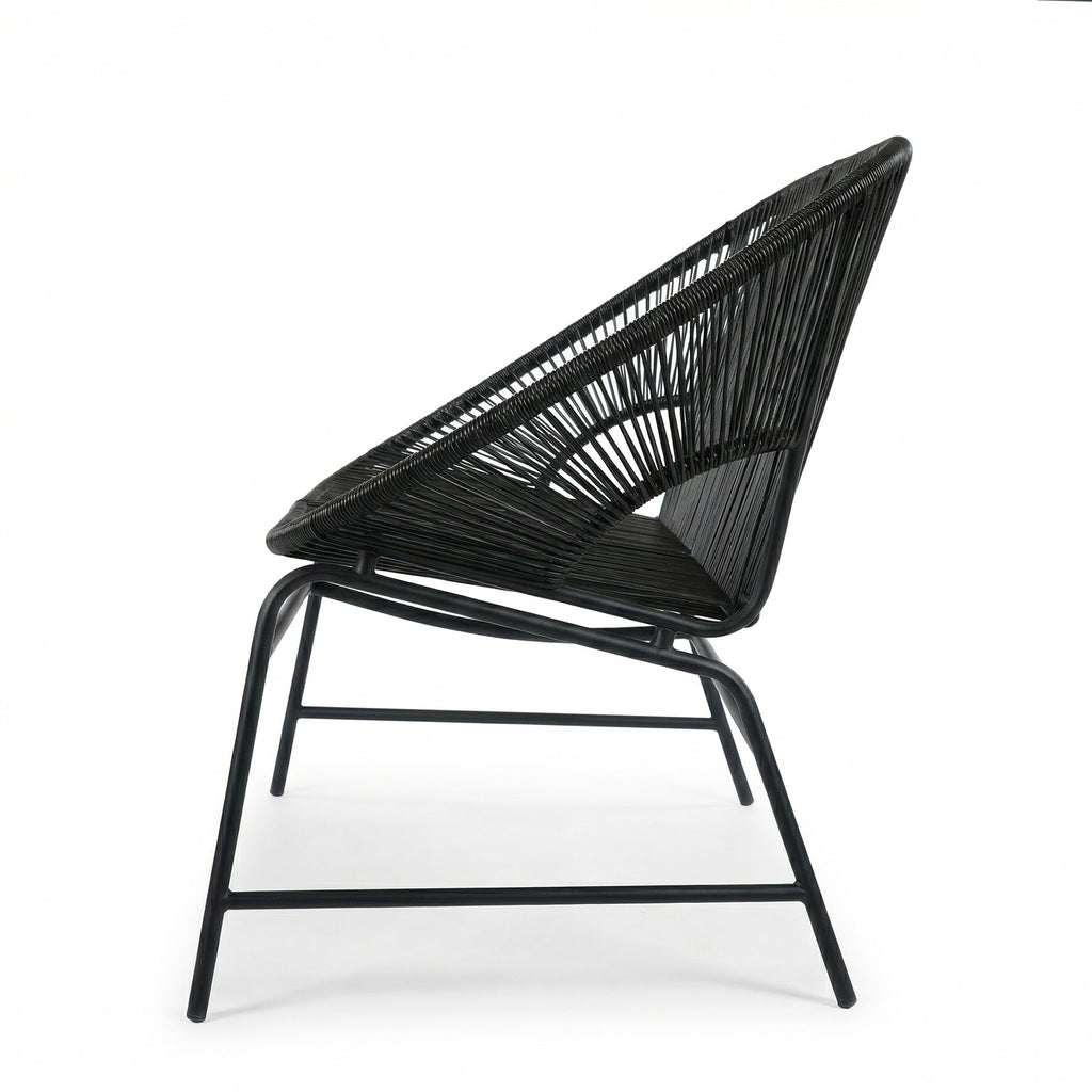 Outdoor Loveseat PE Rattan Iron Black UV Resistant No Cushion 52in