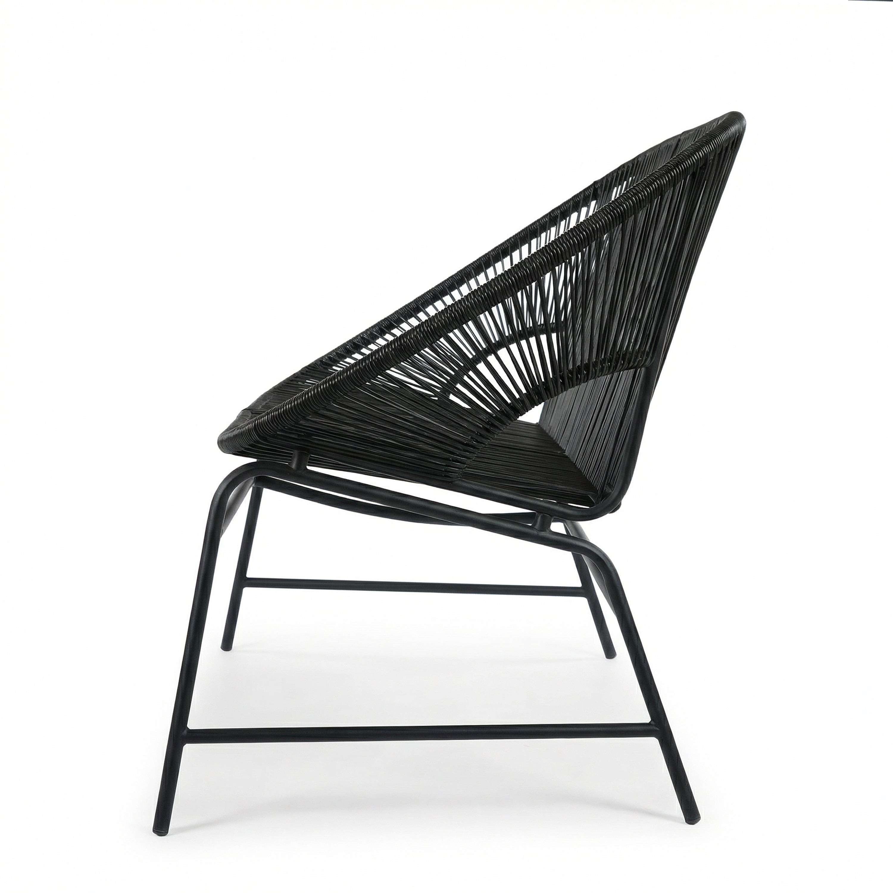 Outdoor Loveseat PE Rattan Iron Black UV Resistant No Cushion 52in