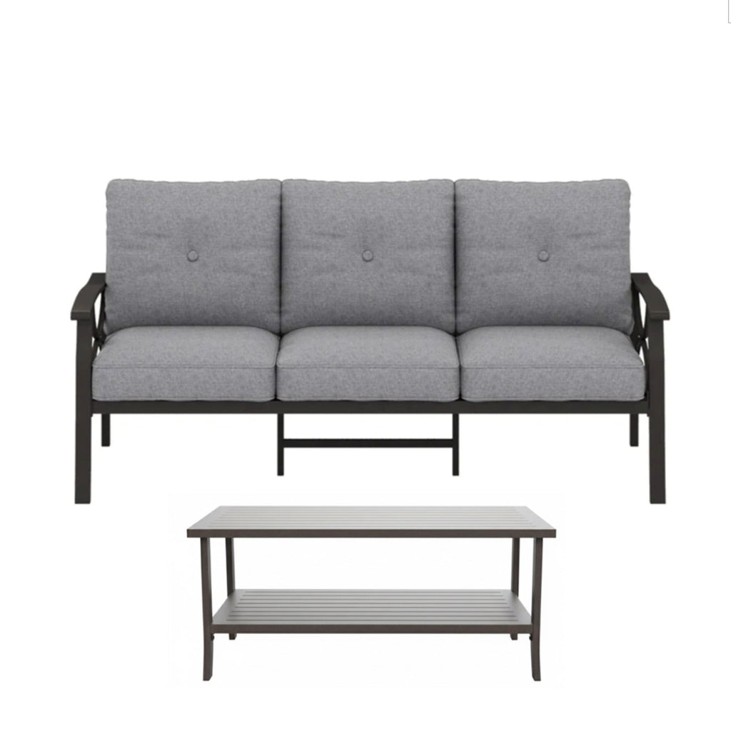 Outdoor Patio Set Steel 8 Piece Seats 9 Khaki Gray