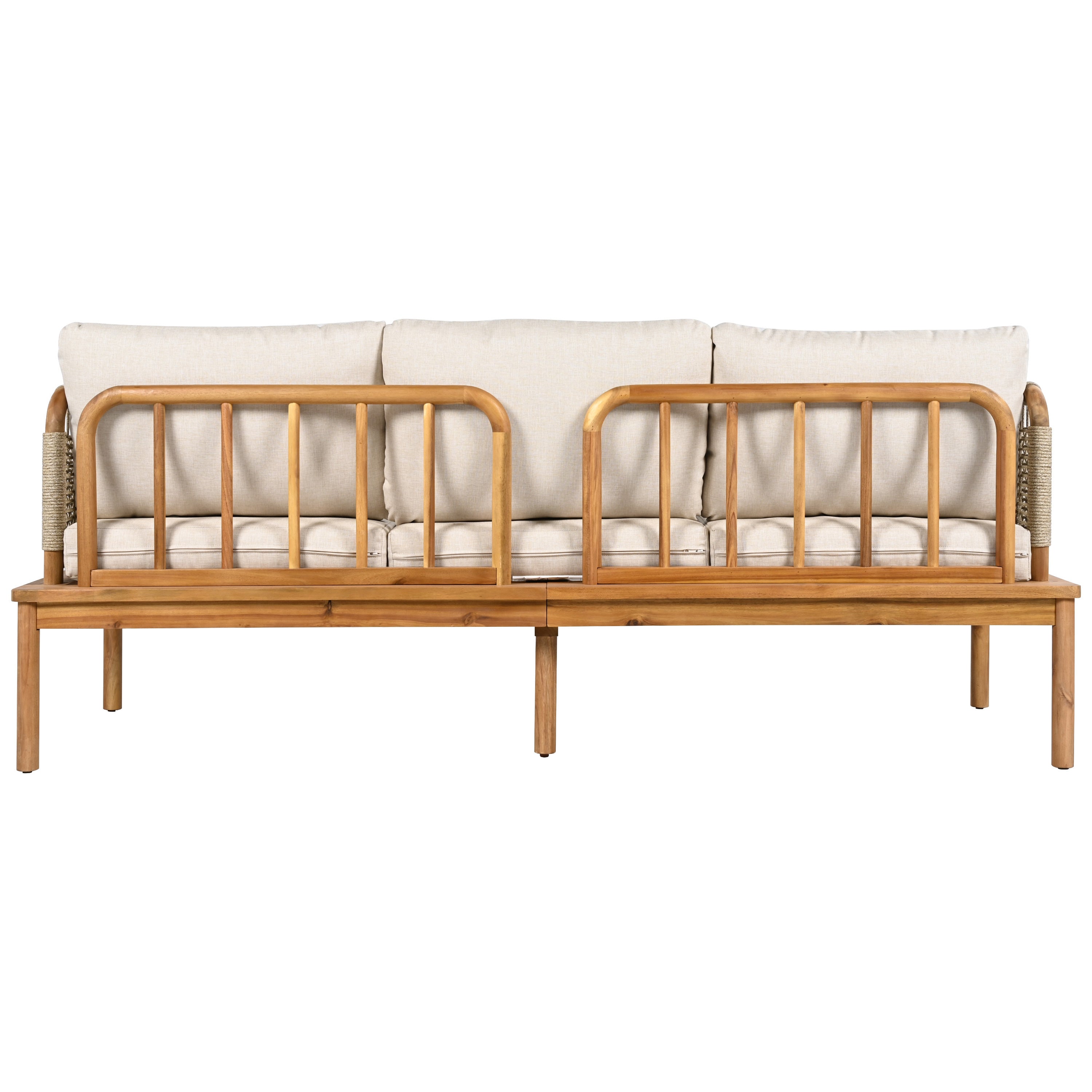 Outdoor Sofa Set Acacia Wood Rope 4 Piece Teak Beige
