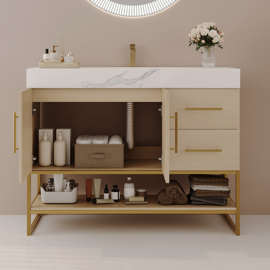 36' Modern Free-Standing Bathroom Vanity with Seamless Ceramic Sink & Sintere...