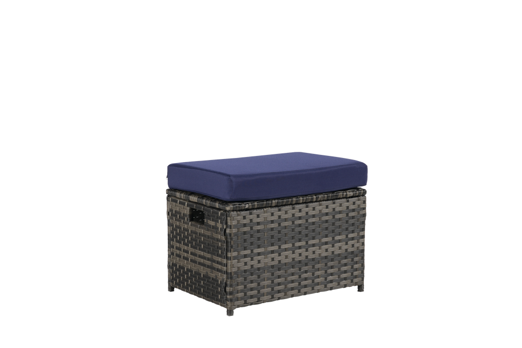 Outdoor Patio Rattan Set 6 Piece Seats 8 Dark Blue