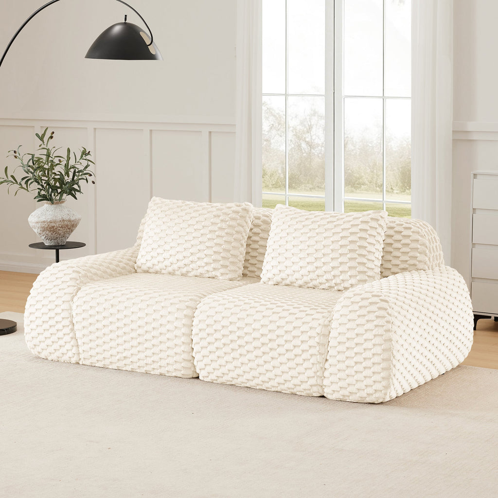 Sectional Sofa Modular Flannelette Cream Deep Seat 2 Seat No Assembly