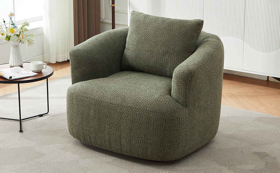 Accent Chair Swivel Barrel Chenille Green 360 Degree Pocket Spring 38 In