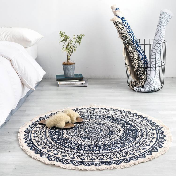 Beautiful Blue and White Tapestry Handmade Carpet Bedroom Bedside