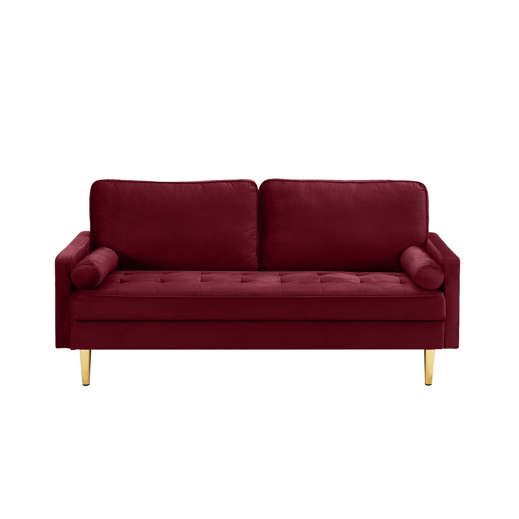 Sofa Minimalist Velvet Red Gold Metal Legs 2 Seat 65 In 800 LB