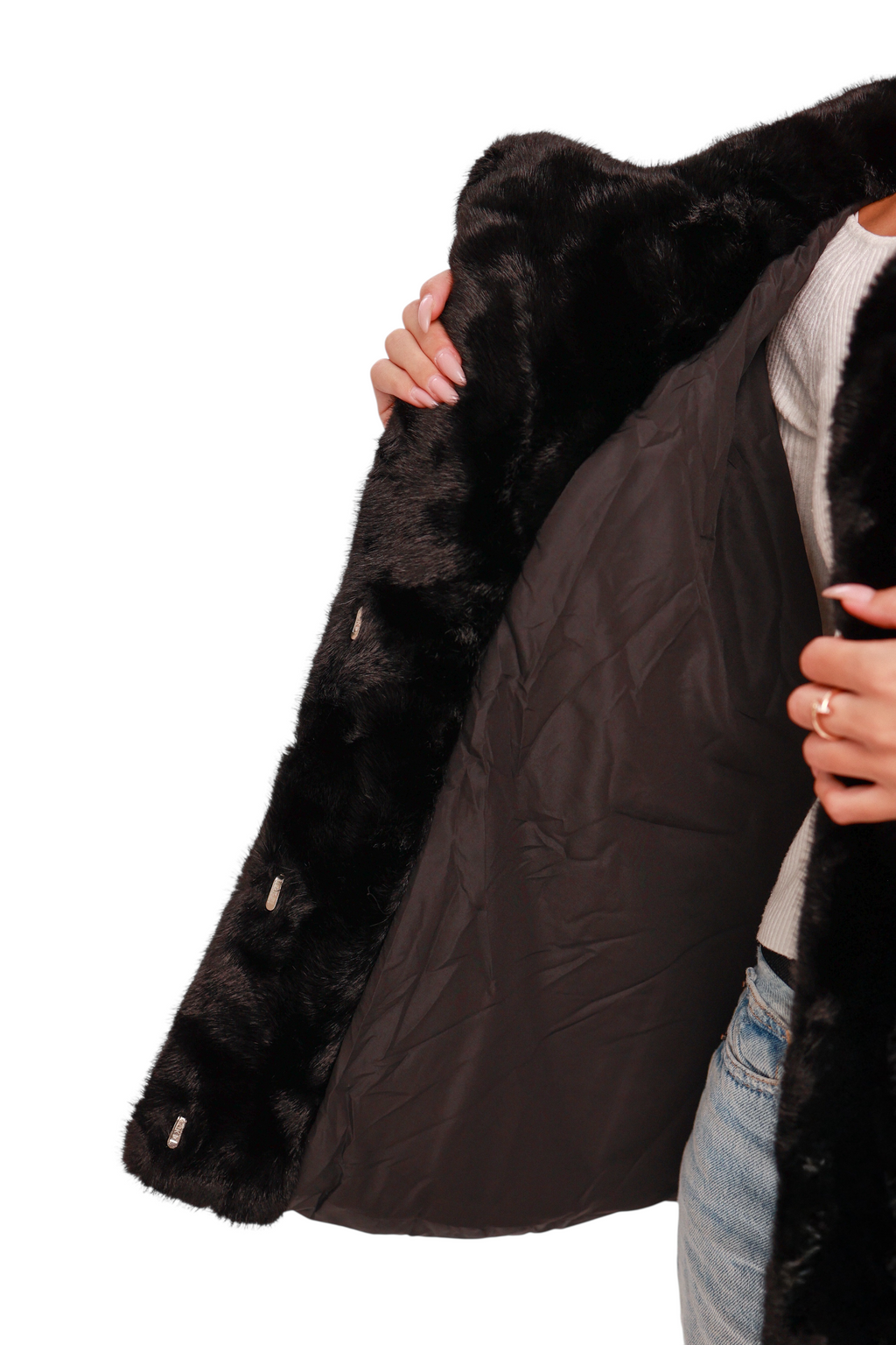 Kaia Eco-Fur Down Fill Coat in Black