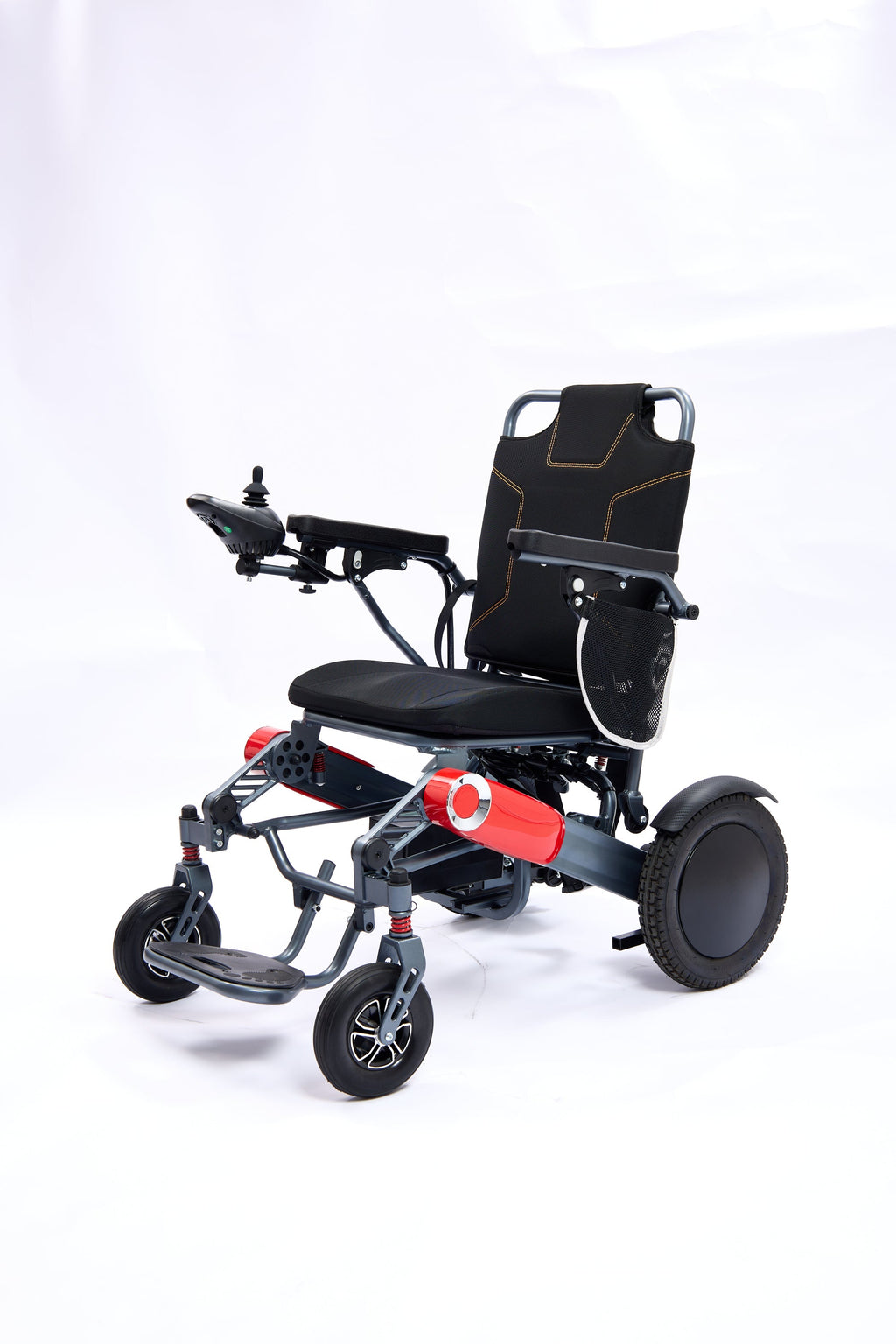 Wheelchair Electric Foldable Aluminum 300 LB 15 Mile Range Black Red
