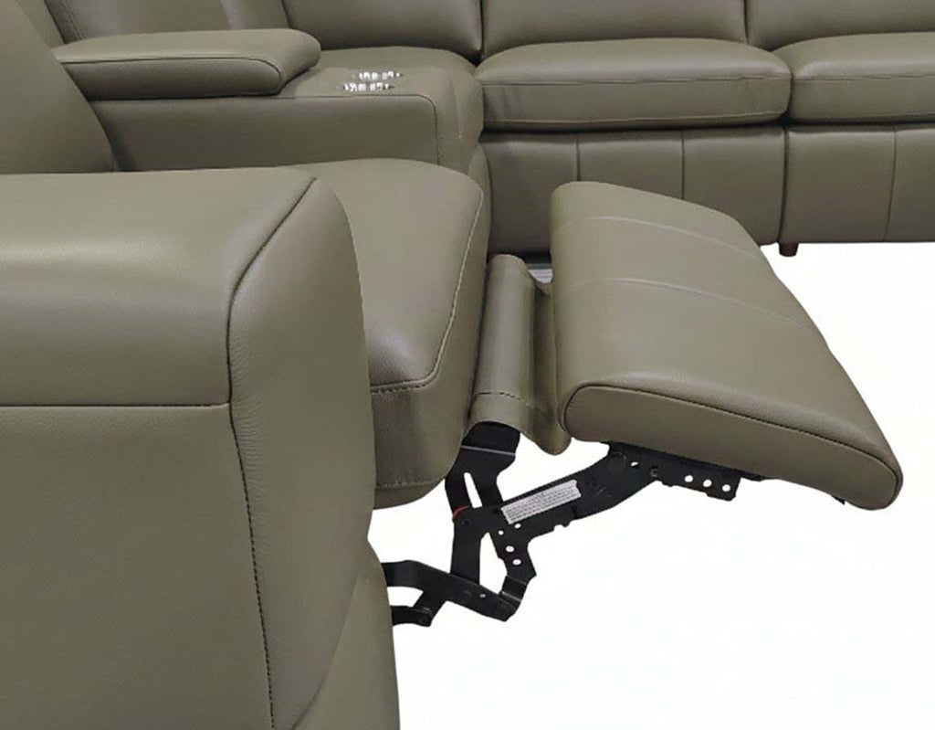 Sectional Sofa Modular Leather Match Olive 8 Seat 2 Recliners 128 In