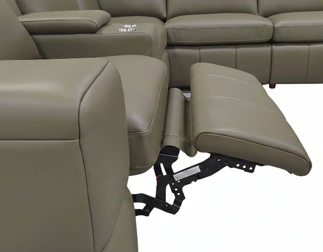 Sectional Sofa Modular Leather Match Olive 8 Seat 2 Recliners 128 In