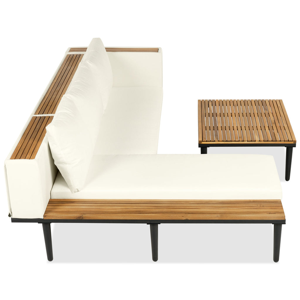 Outdoor Patio Set Acacia Wood Iron Beige L-Shape Seats 6 396 LB