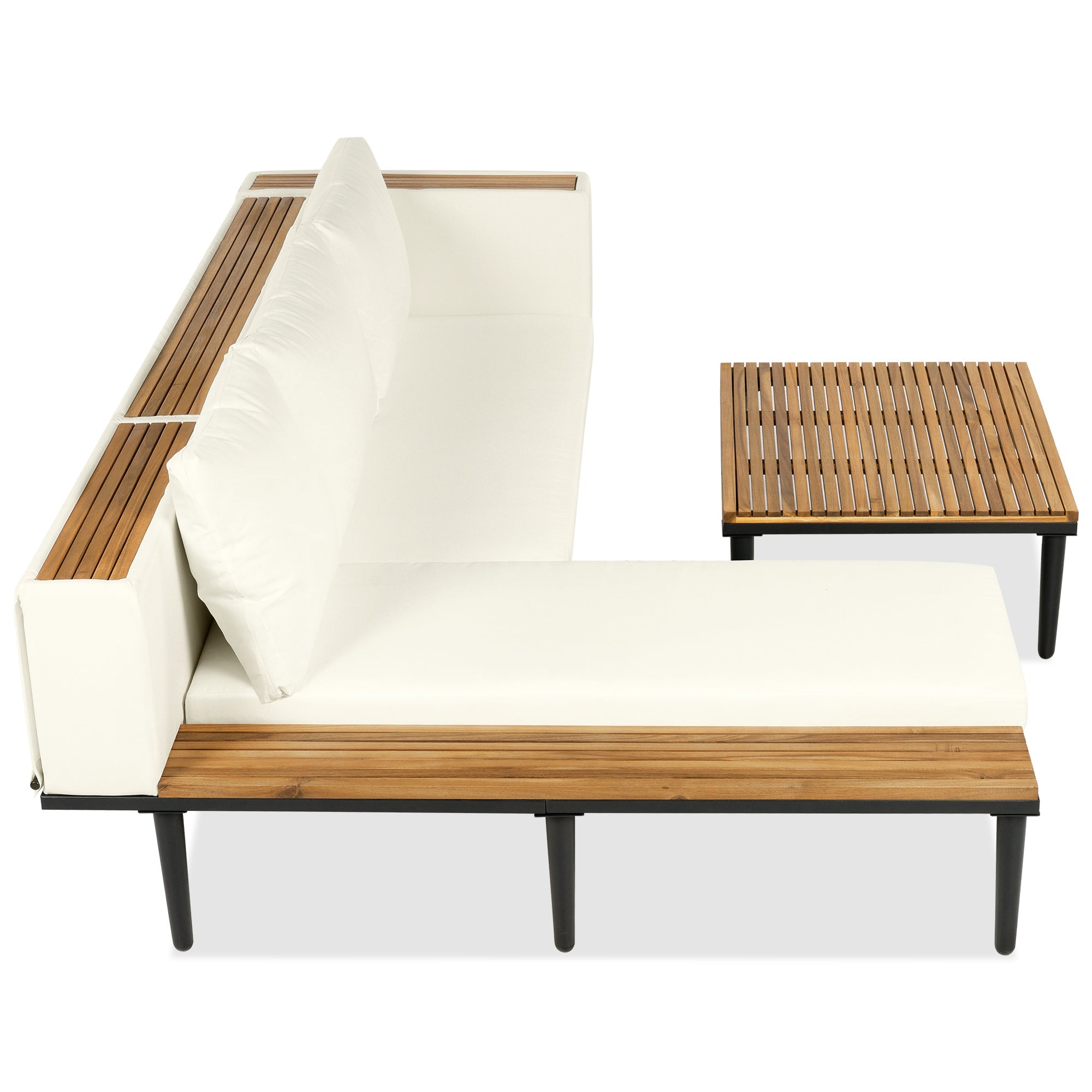 Outdoor Patio Set Acacia Wood Iron Beige L-Shape Seats 6 396 LB