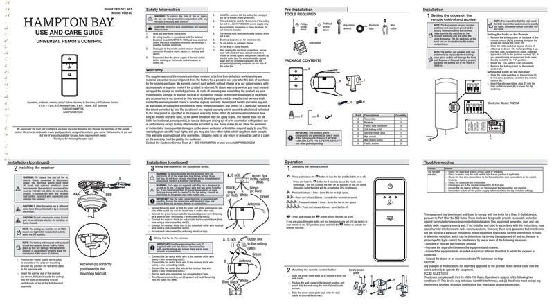 Substitute for Hampton Bay KUJCE10318 3-Speed Universal Ceiling Fan Remote Control [63T-AC83T-KIT]