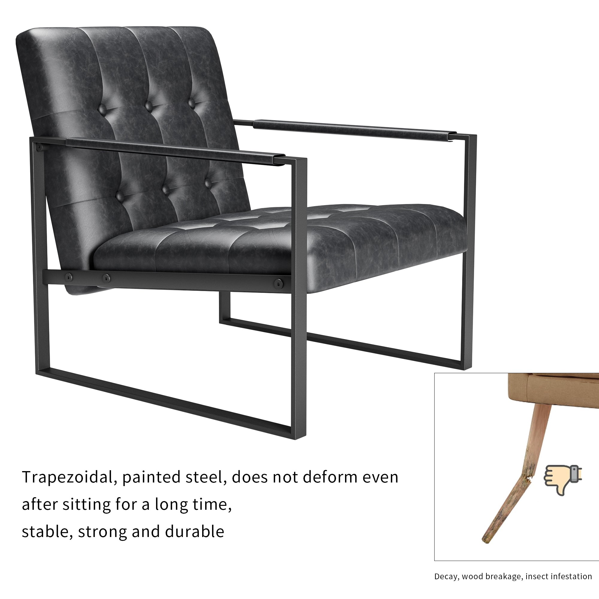 Office Chair Modern Metal Black Upholstered Pull-Out Backrest 46x25x28 in