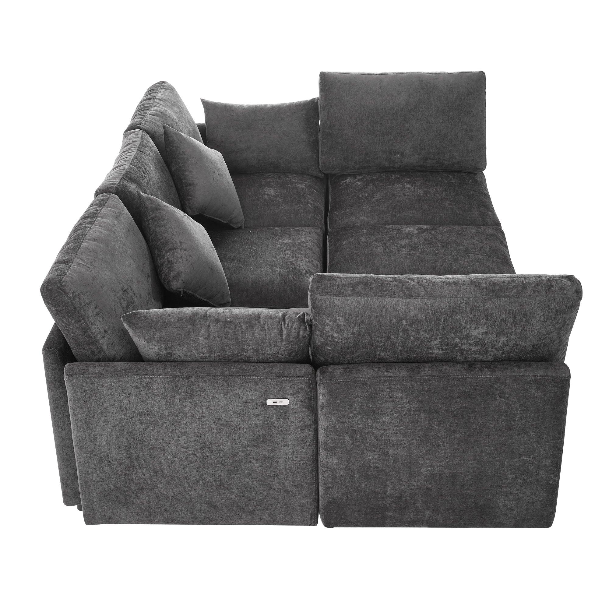 Sectional Sofa U-Shape Modular Chenille Black 5-Seat USB Ports 86.6x61.4 In