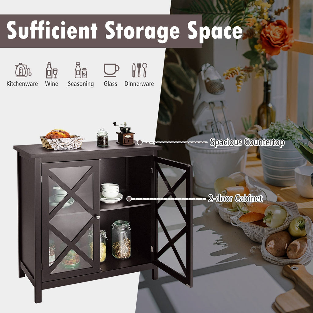 Freestanding Kitchen Buffet Cabinet with Glass Doors and Adjustable Shelf