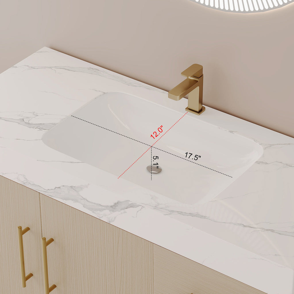 36' Modern Free-Standing Bathroom Vanity with Seamless Ceramic Sink & Sintere...