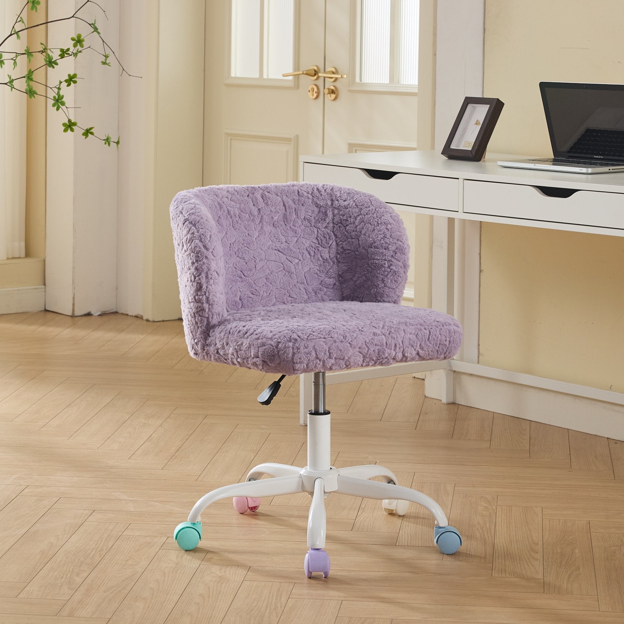 Swivel Chair Faux Alpaca Violet Vanity Bedroom Ergonomic 22.5x31.9 In