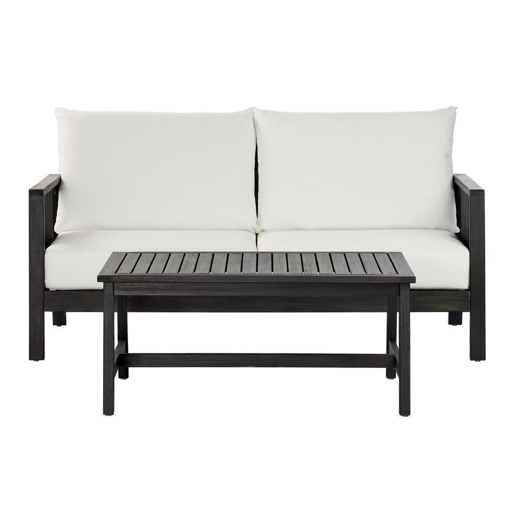 Outdoor Sofa Set Acacia Wood Textilene 2 Piece Dark Gray White Cushion