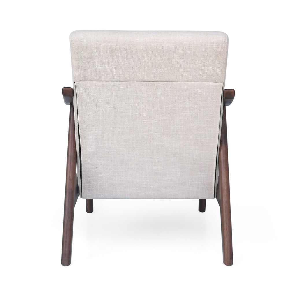 Accent Chair Mid-Century Tufted Beige Rubberwood Bent Arms 25x32x32 In
