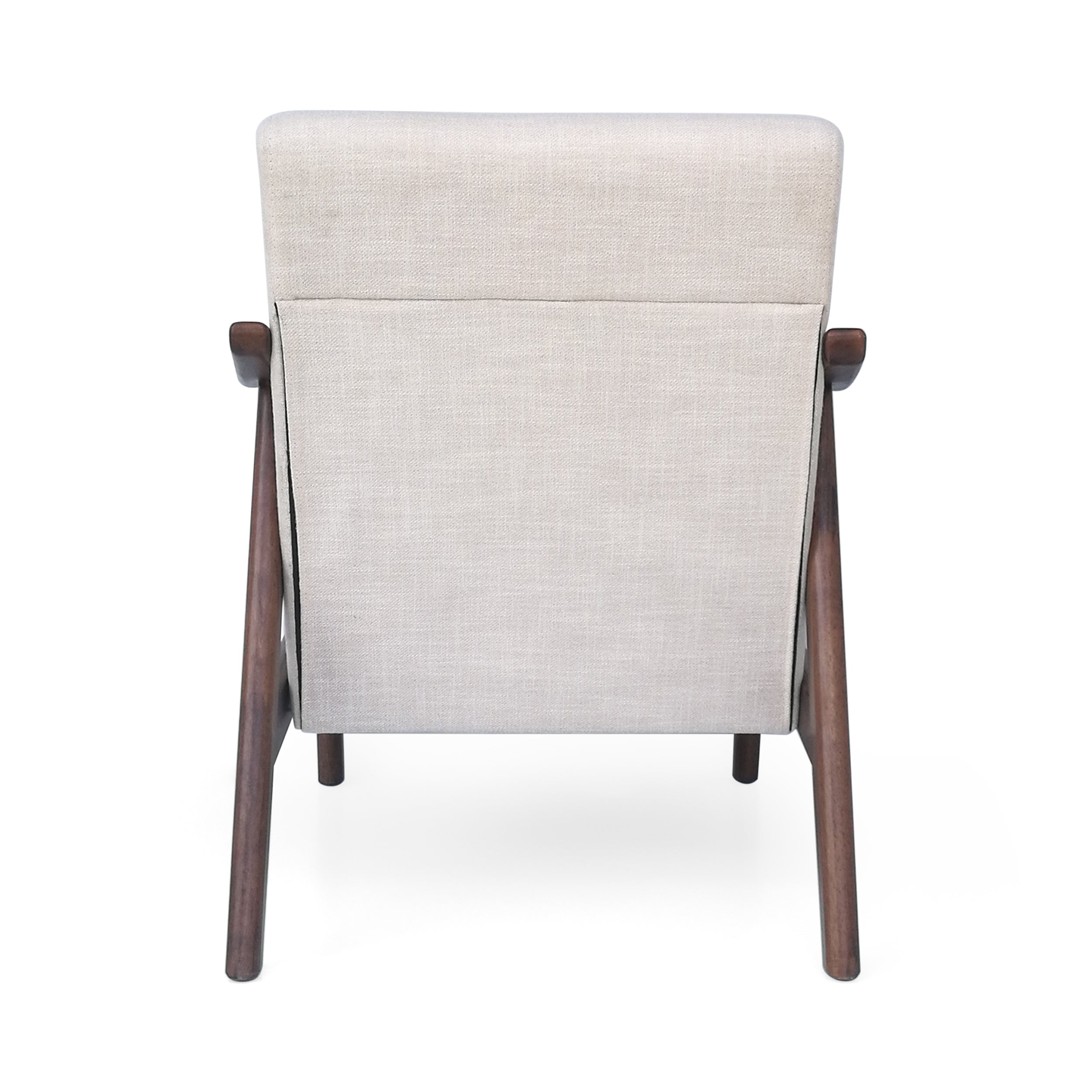 Accent Chair Mid-Century Tufted Beige Rubberwood Bent Arms 25x32x32 In