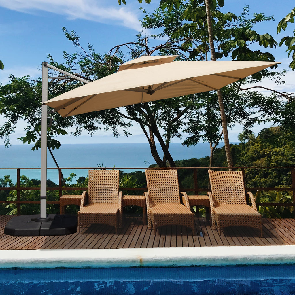 Patio Umbrella Cantilever Tilt Aluminum Beige 9 Ft 360 Rotation