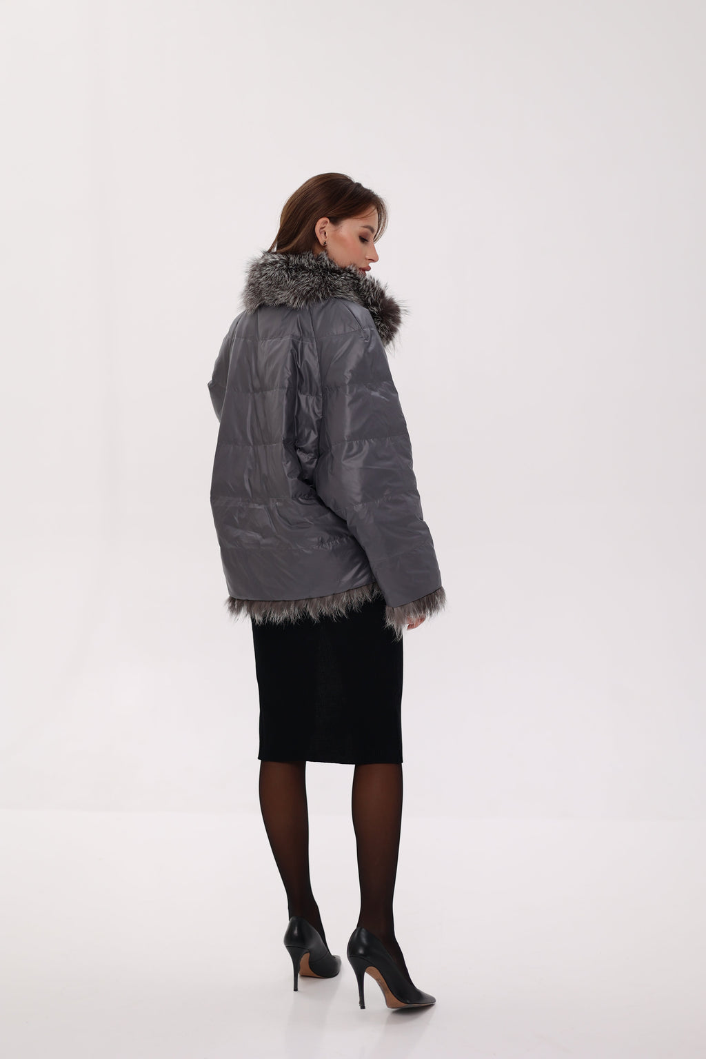 Reversible Genuine Silver Fox  Down Fill Coat