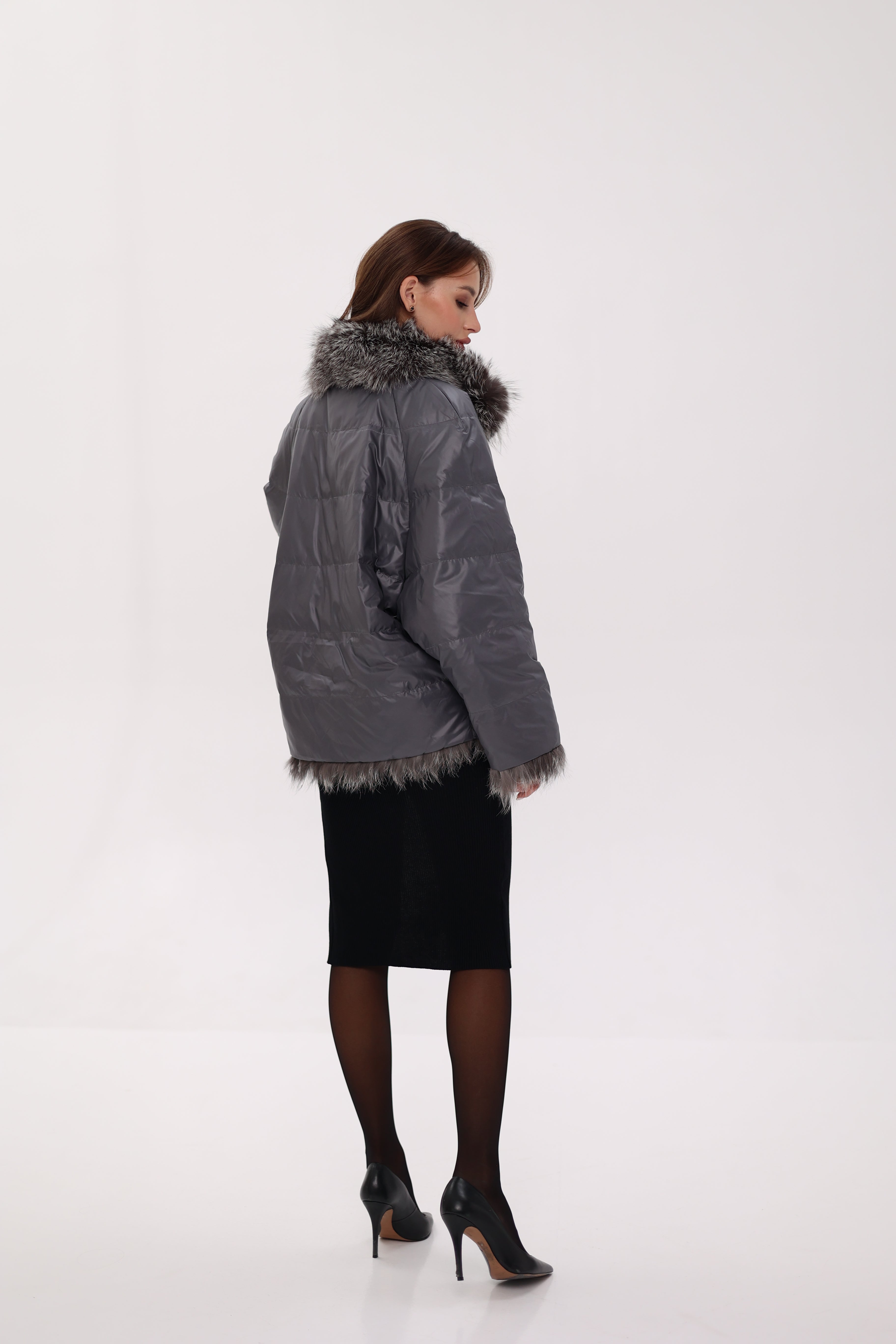 Reversible Genuine Silver Fox  Down Fill Coat