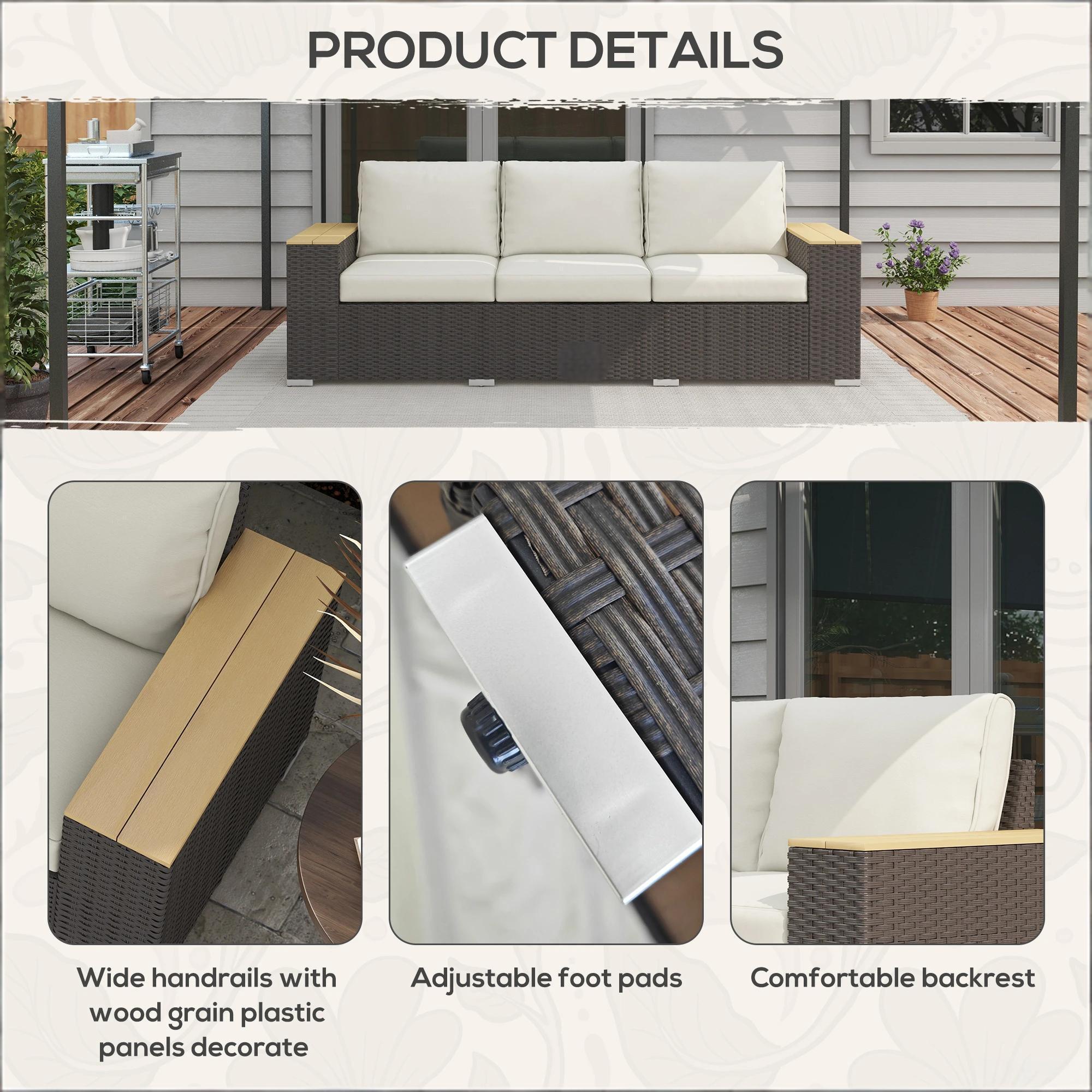 Outdoor Sofa PE Rattan Beige 3 Seat 89in Deep Seat 726 LB