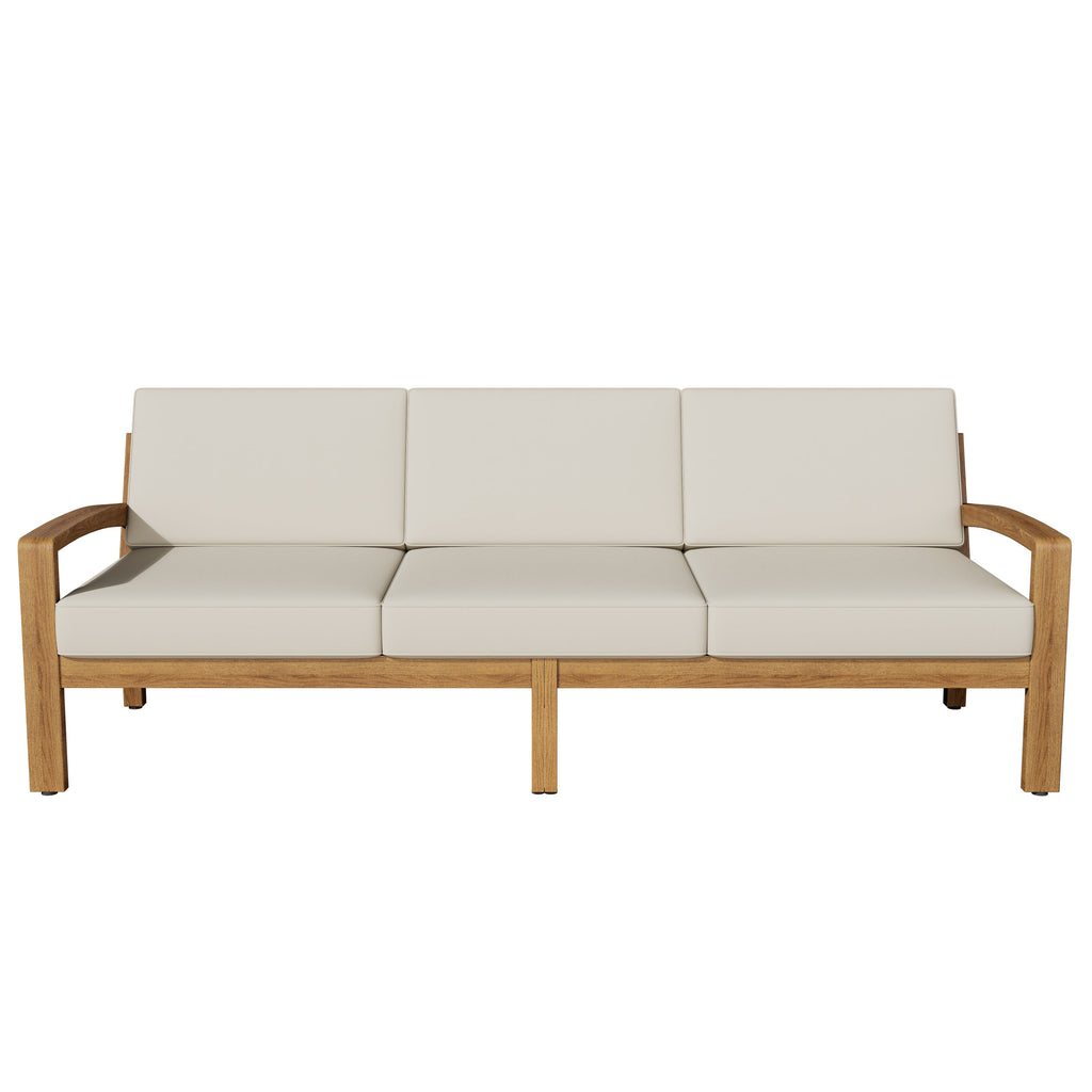 Outdoor Patio Set L-Shape Acacia Wood Teak Beige Cushions 3 Piece