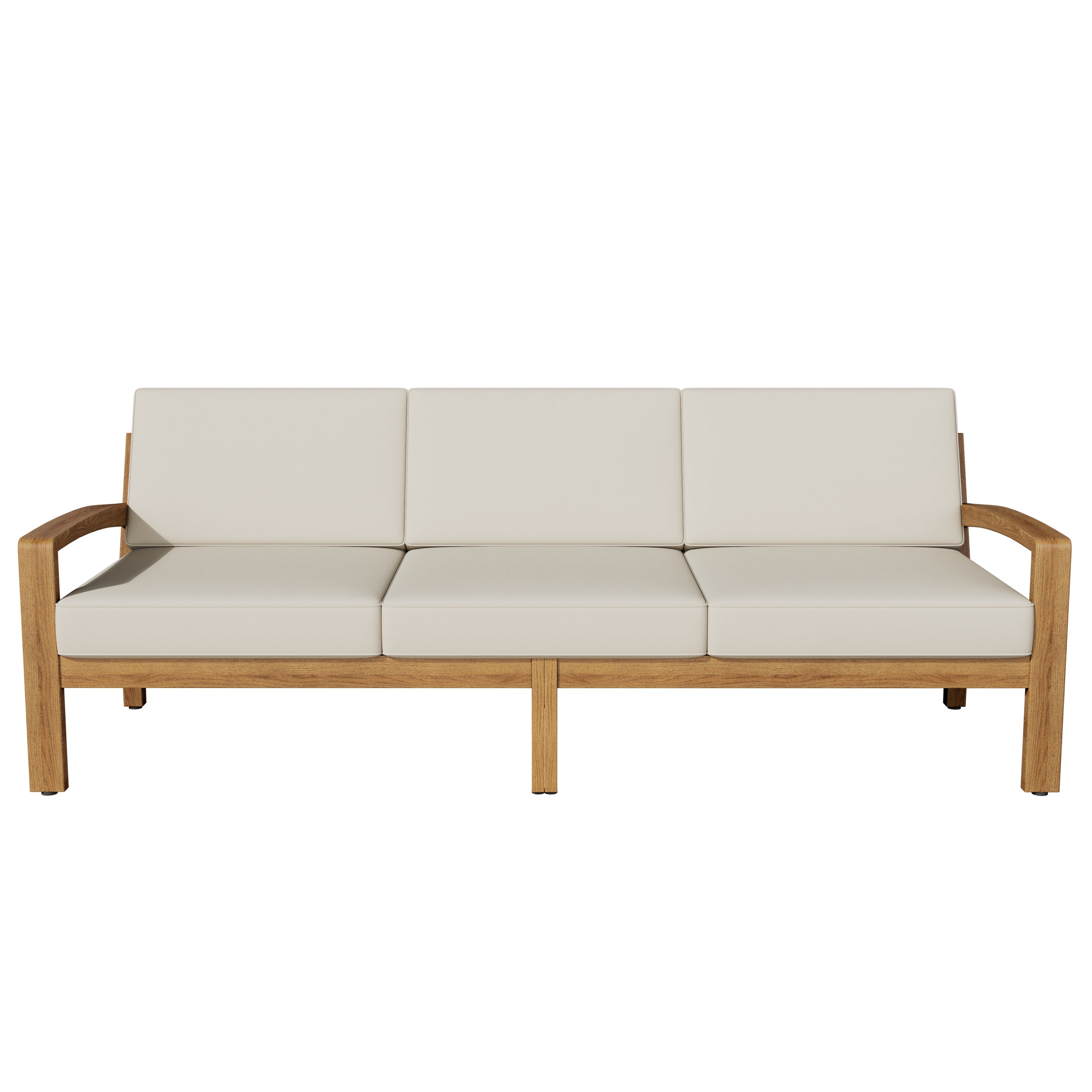 Outdoor Patio Set L-Shape Acacia Wood Teak Beige Cushions 3 Piece