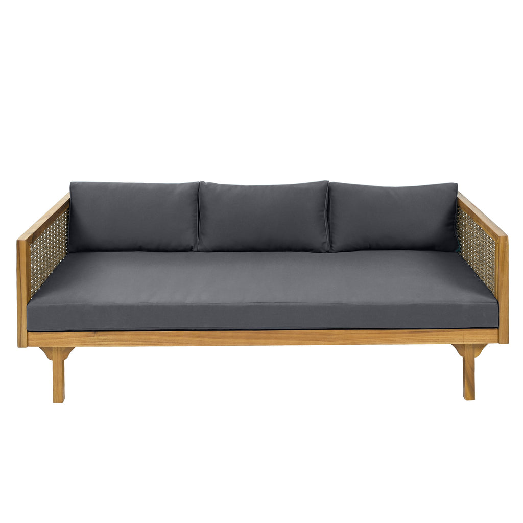 Outdoor Patio Set Acacia Wood Wicker Teak Dark Gray Daybed 2 Piece 600 LB