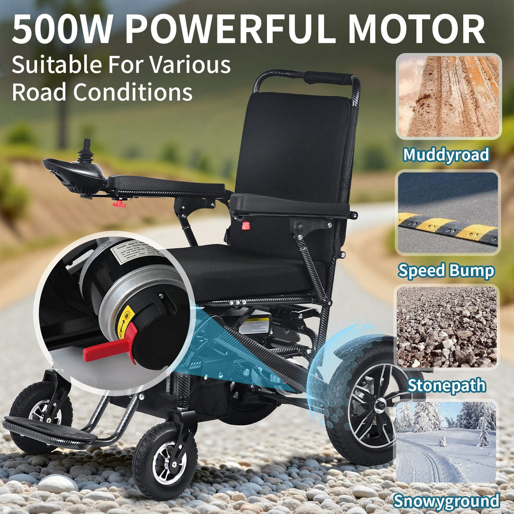 Wheelchair Electric Foldable All Terrain Aluminum 500W Dual Motor 41x24x39 In