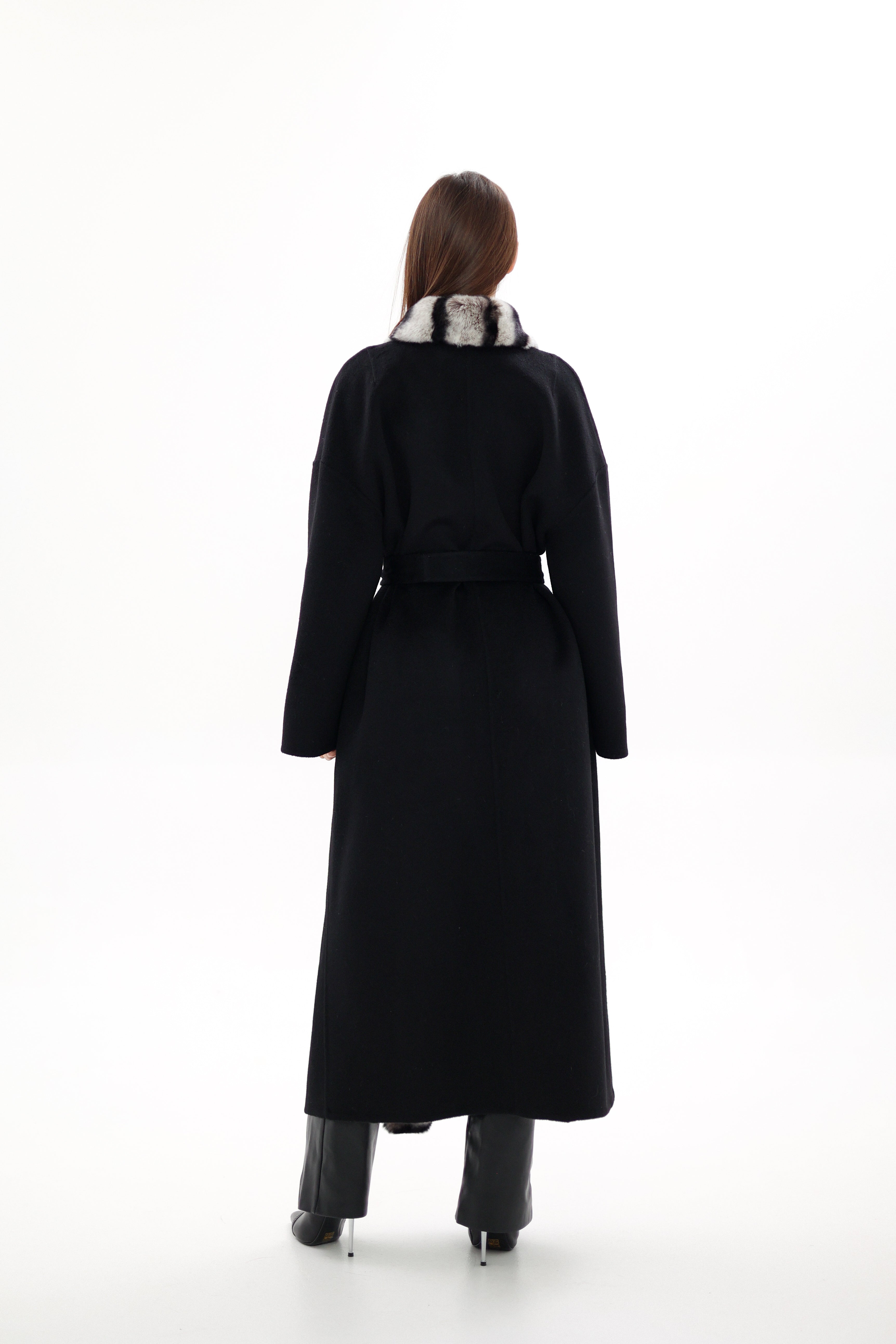Genuine French Orylag Fur Italian Cashmere Wool Coat
