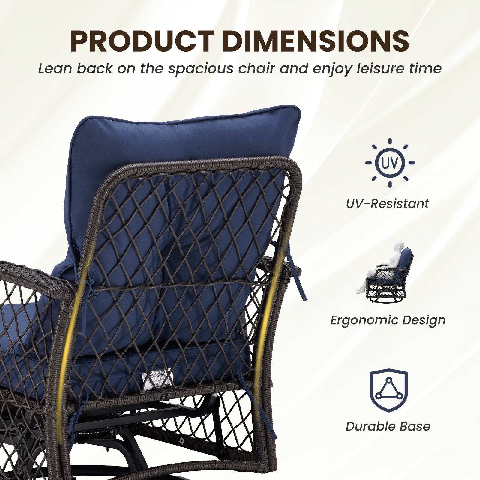Outdoor Bistro Set Wicker Swivel Glider Navy 3-Piece